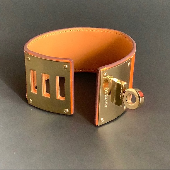 Hermes Women’s Leather Bracelet Orange/ Gold - Picture 2 of 4